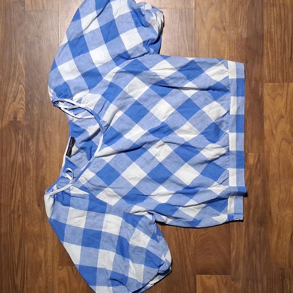 Lane Bryant Linen Crop Top Womens Plus 16 White Blue Plaid Boho Coastal 

26”arm